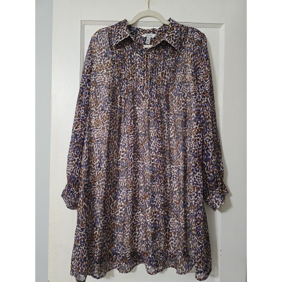 Nine West Dresses & Skirts - Nine West Mini Dress Womens XXL Blue Brown Leopard Print Mesh Chiffon Lined